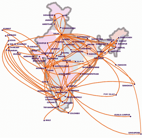 Indian Airlines - mapa linek