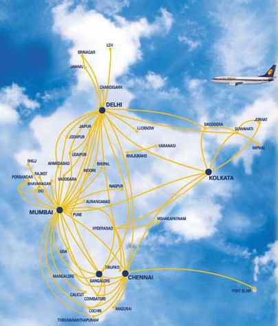 Jet Airways - mapa linek