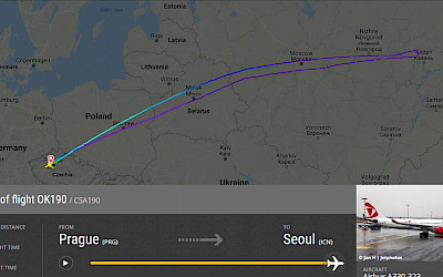 Záznam letu OK190 na serveru Flightradar24 (zdroj: Flghtradar24.com)