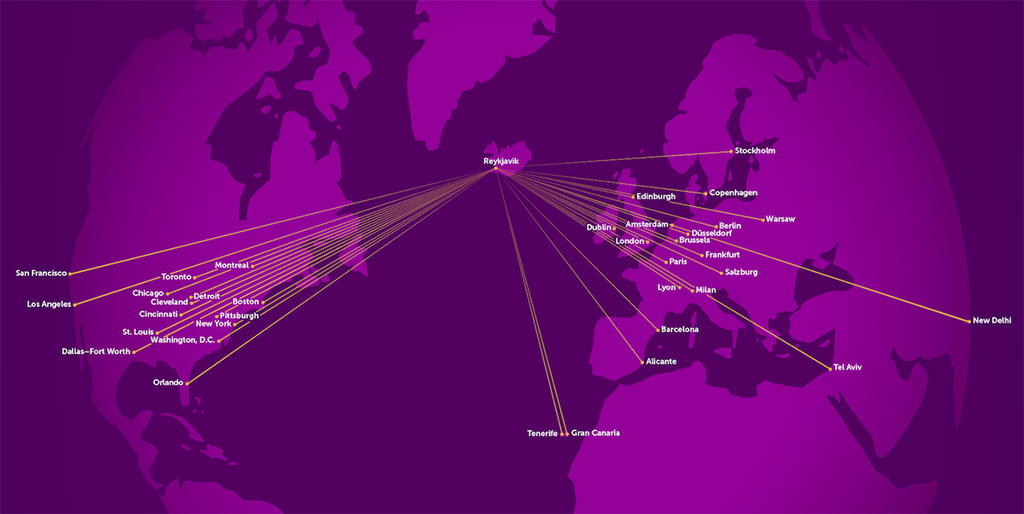 Mapa linek Wow Air (zdroj: wowair.com)